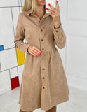 Vintage Warm Corduroy Long Sleeve Single-Breasted Shirts Dress