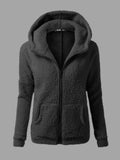 Solid Color Long Sleeve Hooded Zipper Sweater Stretchy Soft Fleece Jacket