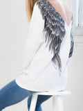 Casual punk female T-shirt with V-neck wings printed on the back