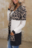 Casual Leopard Print Knitted Cardigan Long Sleeve Sweater Open Stitch Coat