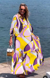 Printed Purple&Yellow Maxi Dress