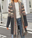 Loose Long Sleeve Knitted Cardigan Tassel Top