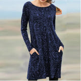 Round Neck Printed Medium Length Dress