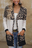 Casual Leopard Print Knitted Cardigan Long Sleeve Sweater Open Stitch Coat