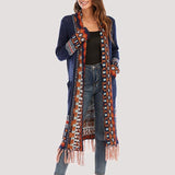 Knitted Boho Plaid Cardigan Sweaters with Fringe Tassel