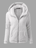 Solid Color Long Sleeve Hooded Zipper Sweater Stretchy Soft Fleece Jacket