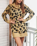 Leopard Knitted Turtleneck Dress