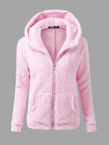 Solid Color Long Sleeve Hooded Zipper Sweater Stretchy Soft Fleece Jacket