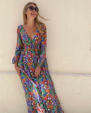 Printed 3/4 Sleeve Maxi Dress