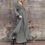 Cotton V-neck Casual Long Dress