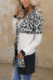 Casual Leopard Print Knitted Cardigan Long Sleeve Sweater Open Stitch Coat