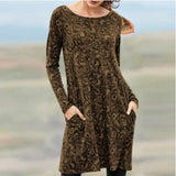 Round Neck Printed Medium Length Dress