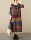 Color Block Tunic Round Neckline Midi A-line Dress