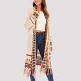 Knitted Boho Plaid Cardigan Sweaters with Fringe Tassel