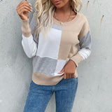 Contrast Color Long Sleeve O-neck Pullover Knit Sweater