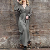 Cotton V-neck Casual Long Dress