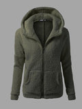 Solid Color Long Sleeve Hooded Zipper Sweater Stretchy Soft Fleece Jacket