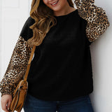 Plus Size Patchwork Leopard Print O-neck Casual Sweatshirt