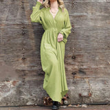 Cotton V-neck Casual Long Dress