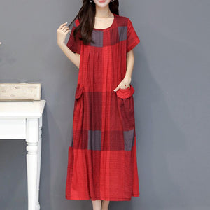 Cotton-Linen plus size robes short sleeve dress