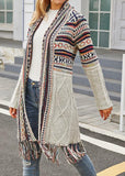 Loose Long Sleeve Knitted Cardigan Tassel Top