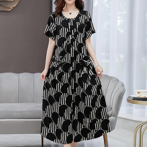 5XL Cotton Linen plus size short sleeve dress