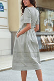 Short Sleeve Round Neckline Button Cotton Midi Dress