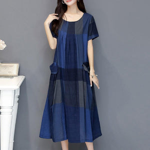 Cotton-Linen plus size robes short sleeve dress