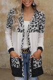 Casual Leopard Print Knitted Cardigan Long Sleeve Sweater Open Stitch Coat