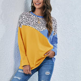 Leopard Stitch Contrast Color Long Sleeve O-neck Sweatshirt