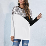 Leopard Stitch Contrast Color Long Sleeve O-neck Sweatshirt