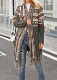 Loose Long Sleeve Knitted Cardigan Tassel Top