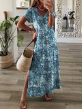 Vacation Loosen V Neck Floral Short sleeve Knit Dress