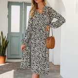 Cotton Brown Leopard Printed Casual Dress