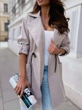 Lapel Long Sleeve Drawstring Windbreaker Coat