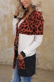 Casual Leopard Print Knitted Cardigan Long Sleeve Sweater Open Stitch Coat