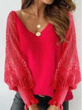 Lace Bubble Sleeve Casual Sweater