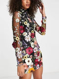 Three-dimensional flower wrap hip sexy dress