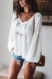 Sexy Deep V-Neck Long-Sleeved Hollow Pullover Blouse