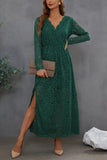 Green Lace Prom Dress with Long Sleeves