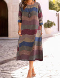 Color Block Tunic Round Neckline Midi A-line Dress