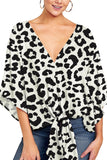 Cotton Irregular Leopard Plus Size 5XL Batwing Sleeve Deep V Shirts