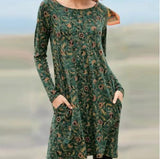 Round Neck Printed Medium Length Dress