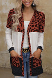 Casual Leopard Print Knitted Cardigan Long Sleeve Sweater Open Stitch Coat